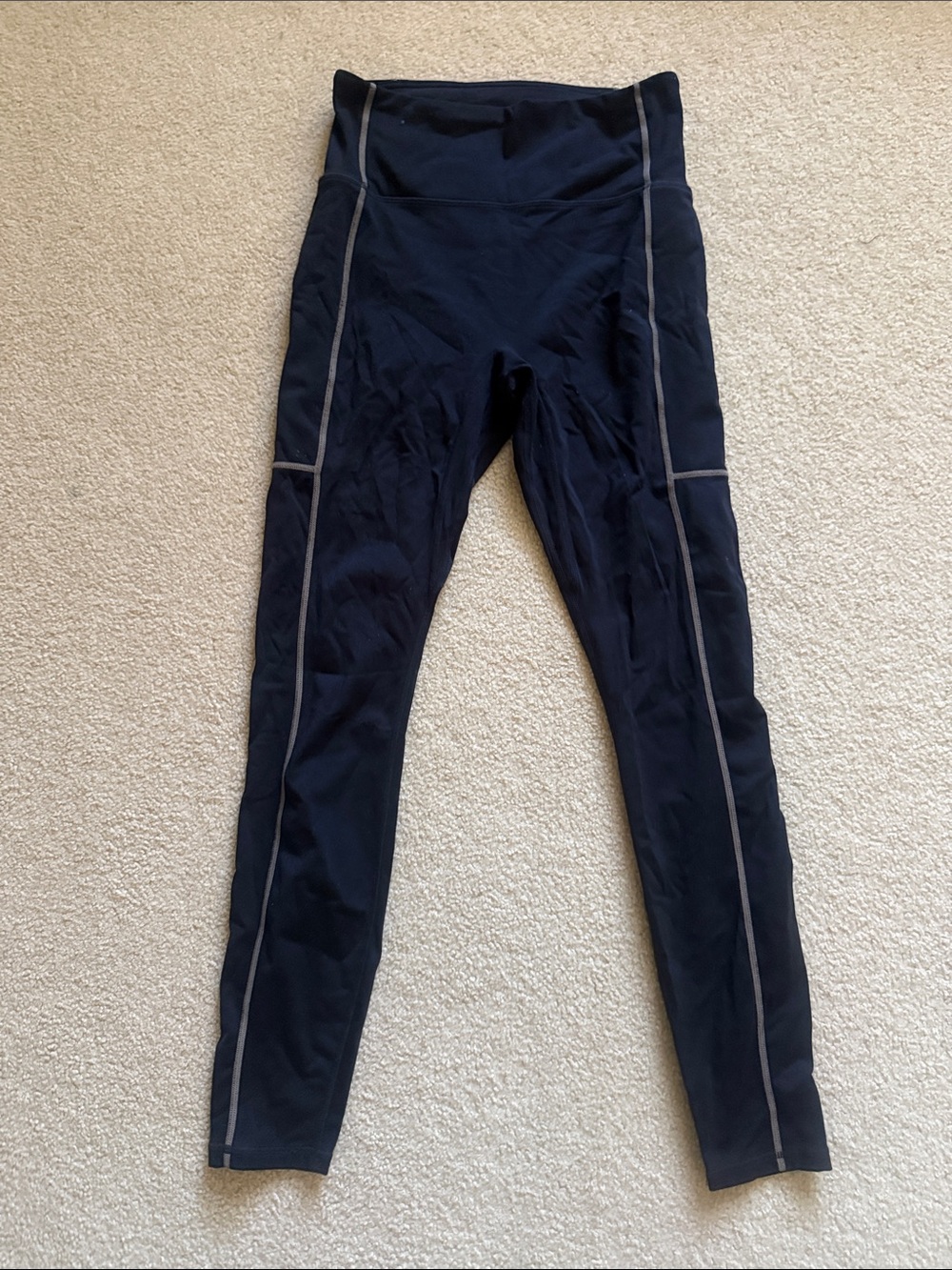 Fabletics Black Leggings with Gray Reflective Piping